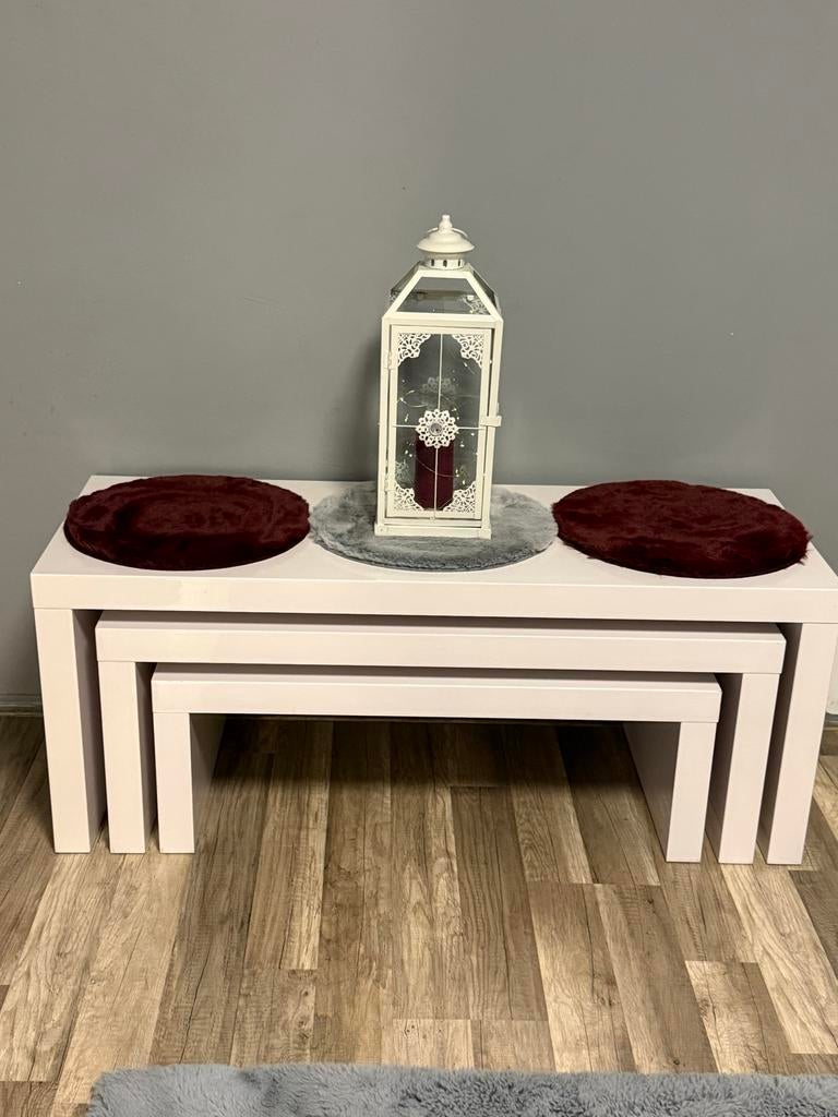 Set van 3 witte salontafels, Overige materialen, Gebruikt, Rechthoekig, 50 tot 100 cm