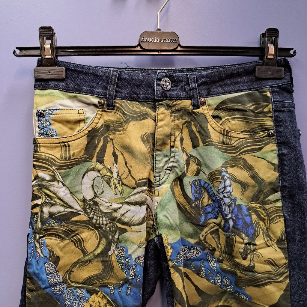 Roberto Cavalli jeans print voorop draken ridders XS 47932, Kleding | Dames, Blauw, ., Ophalen of Verzenden, Roberto Cavalli