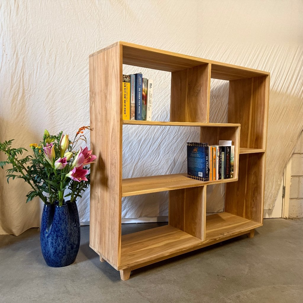 houten boekenkast / roomdevider - teak - Gratis bezorgd, Huis en Inrichting, Kasten | Boekenkasten, 100 tot 150 cm, Teakhout, Ophalen of Verzenden