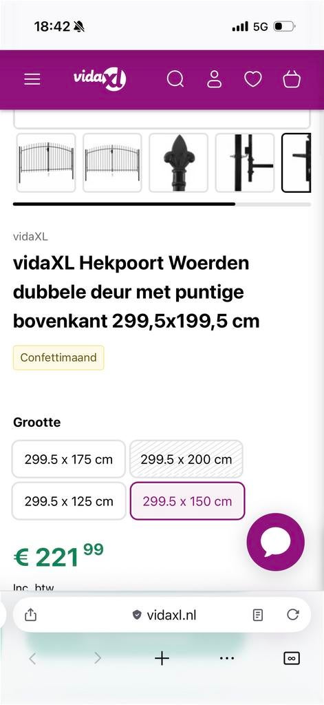 vidaXL Hekpoort Woerden dubbele deur 299,5x150 cm, Ophalen, Met poort, Nieuw, Tuinhek