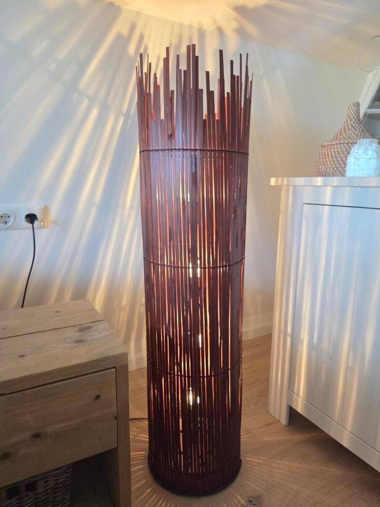 Hoge Vintage Ikea bamboe vloerlamp sfeervolle verlichting., Ophalen, Gebruikt, Bohemian, Aziatisch, Natuurlijk, 150 tot 200 cm