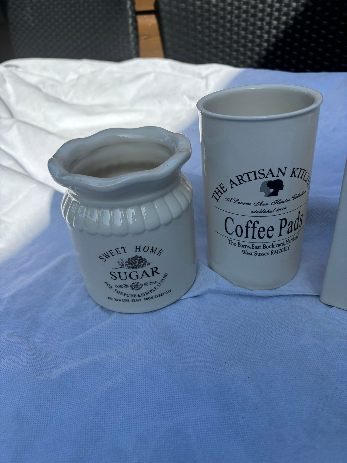 Set van 4 Voorraadpotten: Suiker, Koffie, Thee & Koffiepads, Ophalen, Gebruikt, Voorraadpot, Steen/keramiek