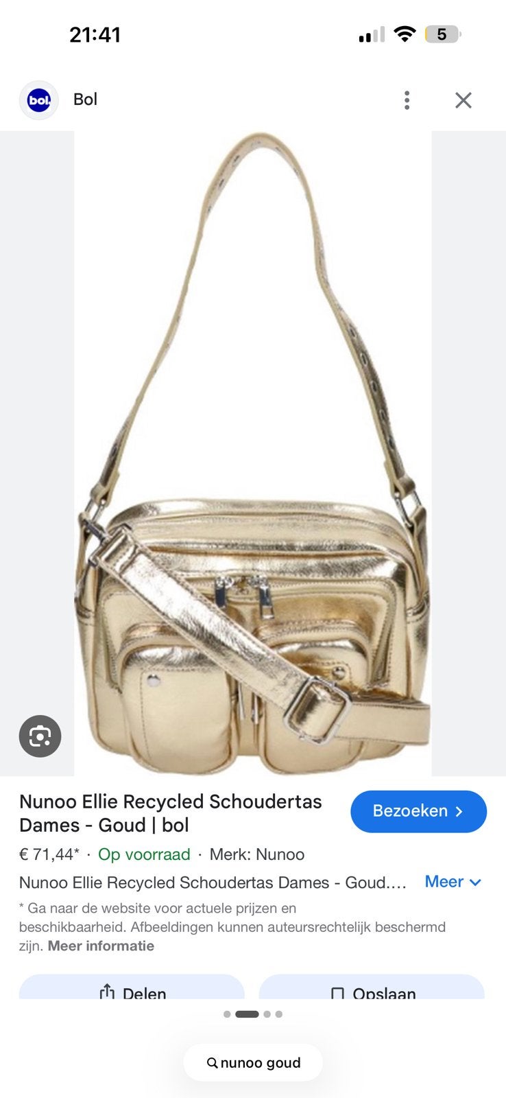 Nunoo Ellie goud, Ophalen of Verzenden, Nieuw, Handtas