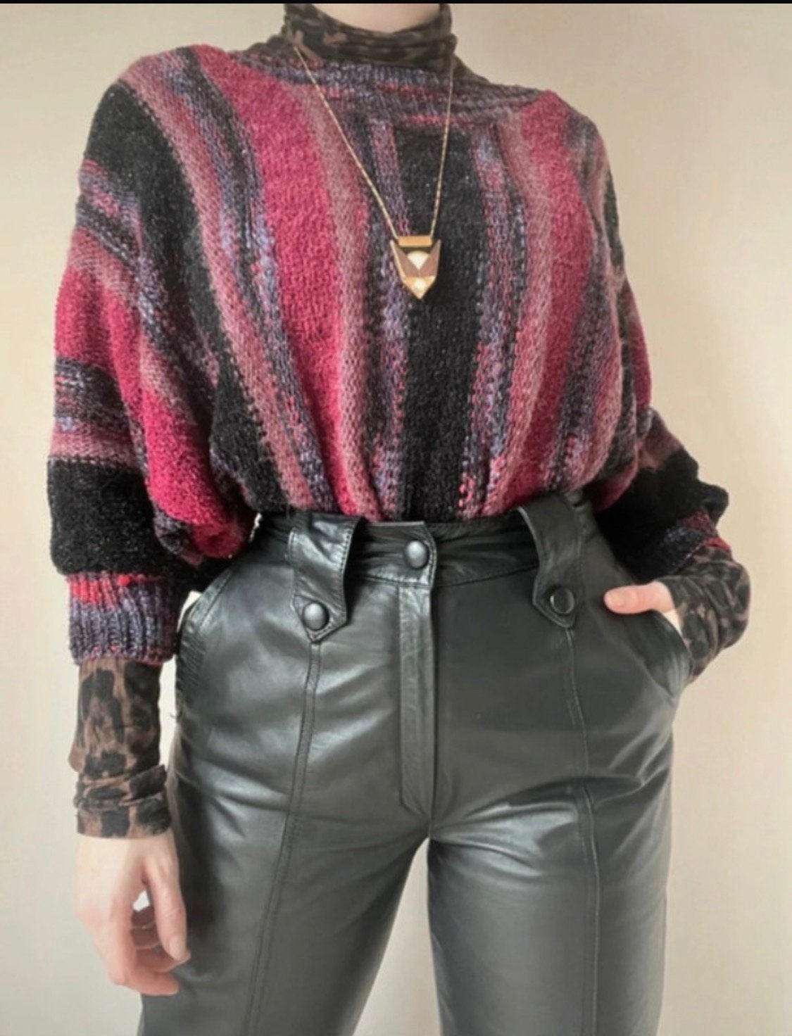 Vintage glitter knit, L. Boho bohemian fluffy knit gebreid, Maat 42/44 (L), Vintage, Gedragen, Meerkleurig