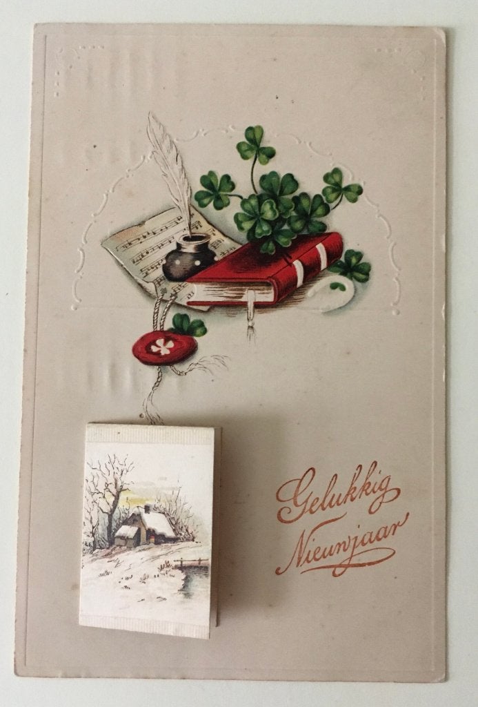 Prentbriefkaart Boeken: Boek met inktpot., Verzamelen, Ophalen of Verzenden, 1920 tot 1940, Gelopen, Overige thema's