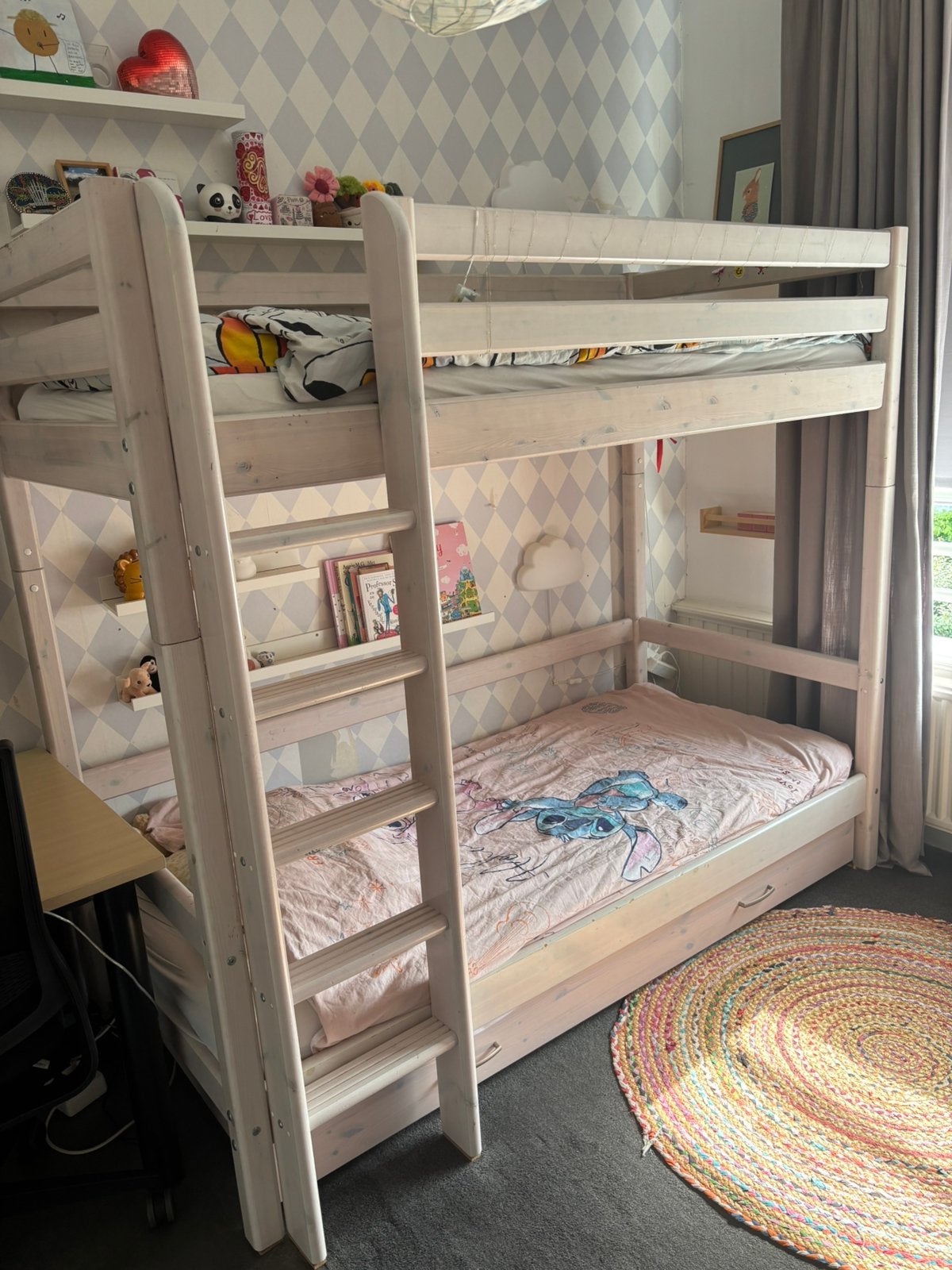 Flexa stapelbed whitewash met logeerbed / uitschuifbed, Ophalen, Gebruikt, Stapelbed