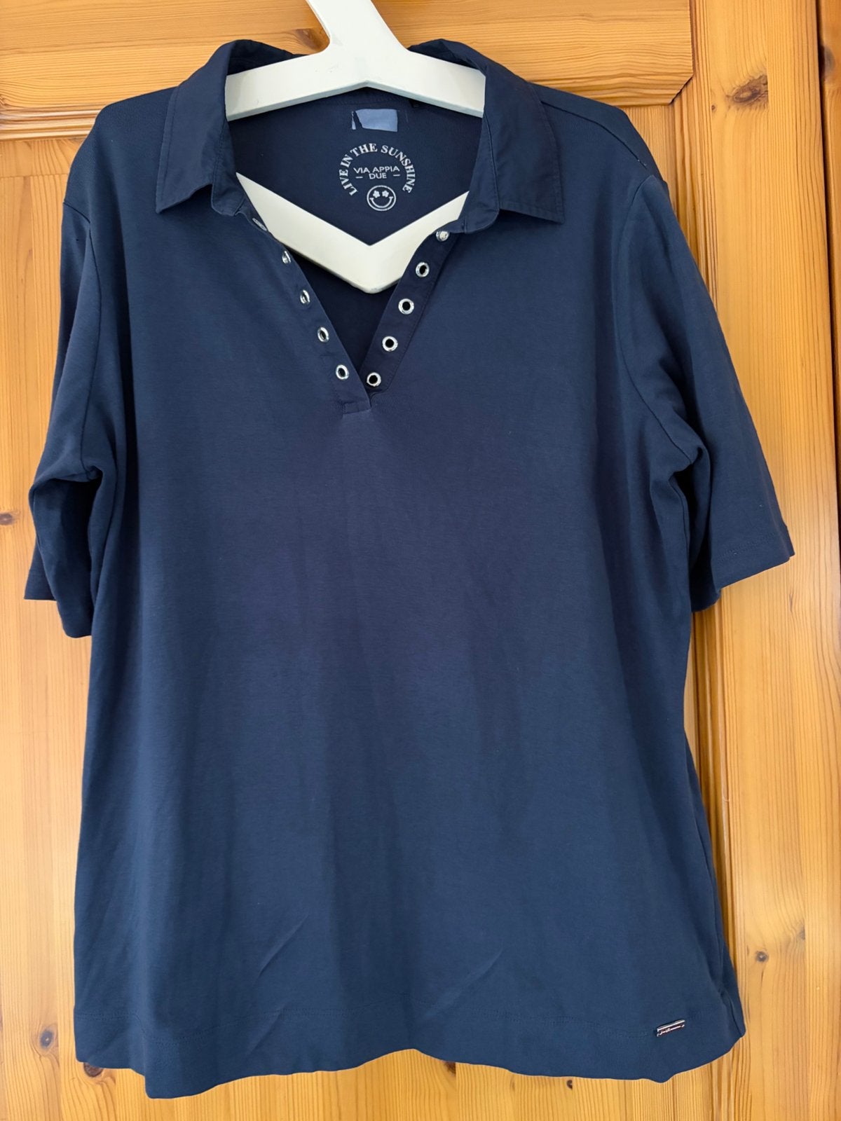 Polo t-shirt v hals Via Appie Due 44 krt mouw Oto 58 leng 69, Kleding | Dames, Blauw, Maat 42/44 (L), Ophalen of Verzenden, Zo goed als nieuw