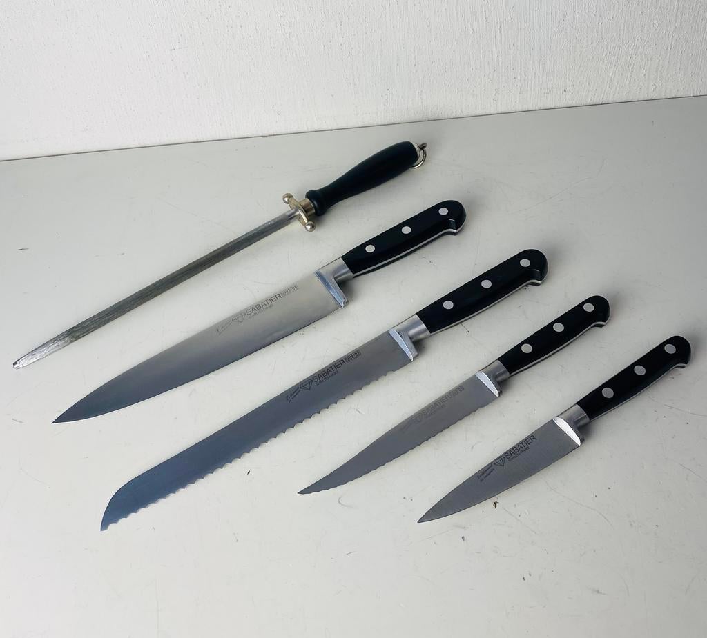 Sabatier France messenset met houten messenblok, Gebruikt, Frankrijk, Ophalen of Verzenden, Onbekend