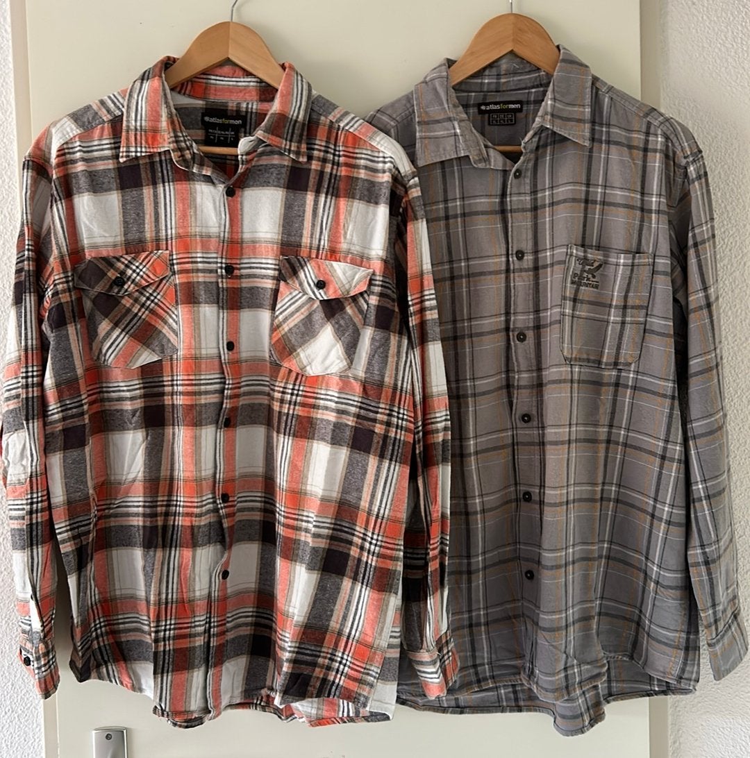 2 Overhemden Atlas for Men flanel lange mouw XL, Ophalen of Verzenden, Zo goed als nieuw, Overige kleuren, Halswijdte 43/44 (XL)