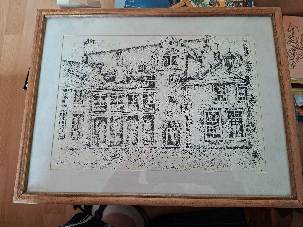 pentekening Het Hof, Dordrecht, Jan Hensema, ca. 29 x 38 cm., Ophalen of Verzenden