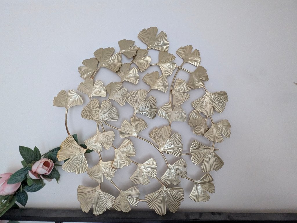 Gouden Ginkgo Blad Wanddecoratie - Metaal, Metaal, Wandsculptuur, Nieuw, Ophalen of Verzenden