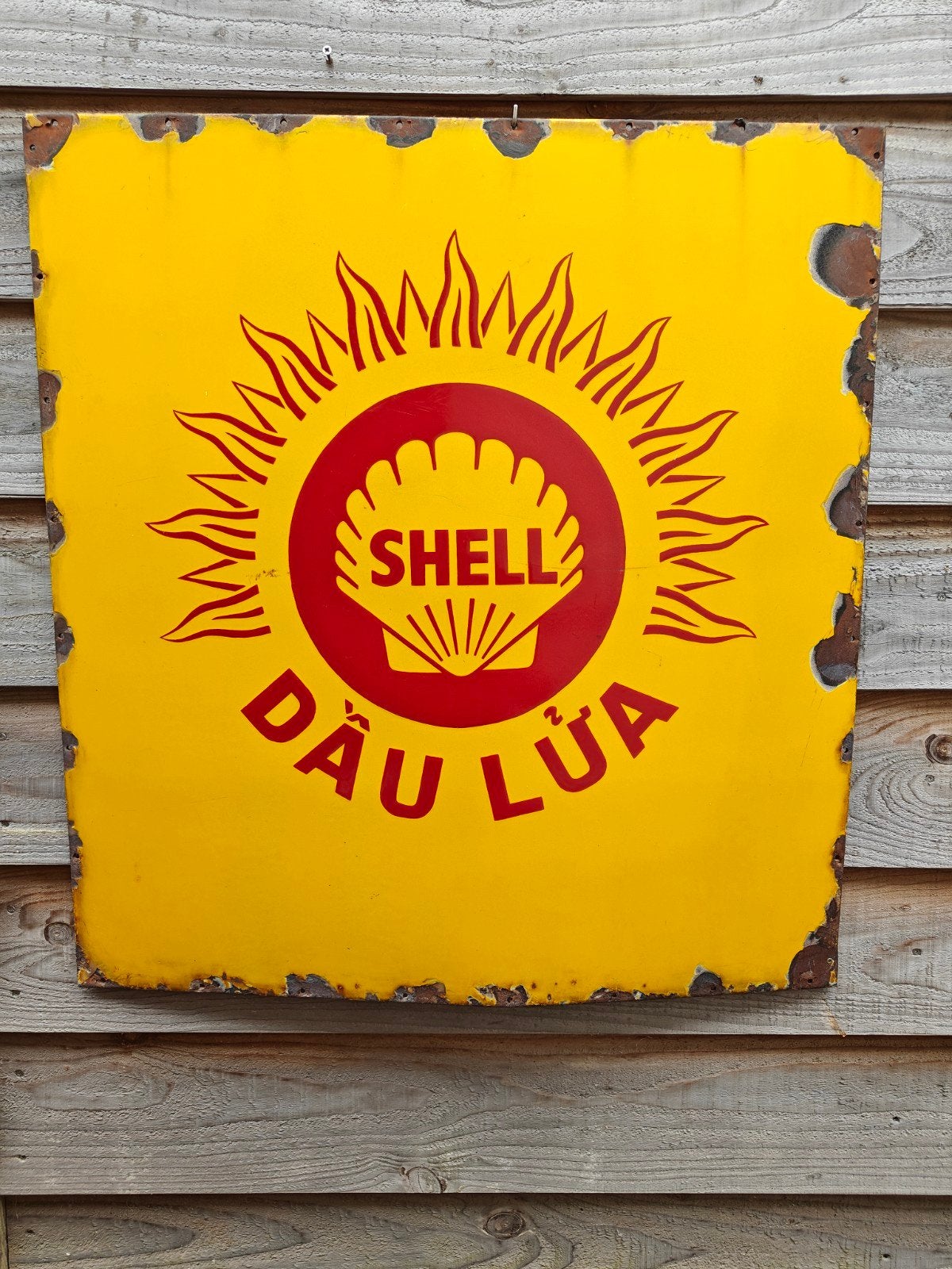 Emaille reclamebord - Shell Dau Lua, Verzamelen, Ophalen of Verzenden, Gebruikt, Reclamebord