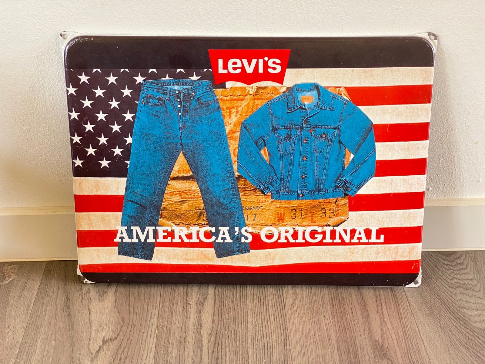 Origineel LEVI’S 501 emaille bord. Jaren 70/80. Zie foto’s., Ophalen of Verzenden