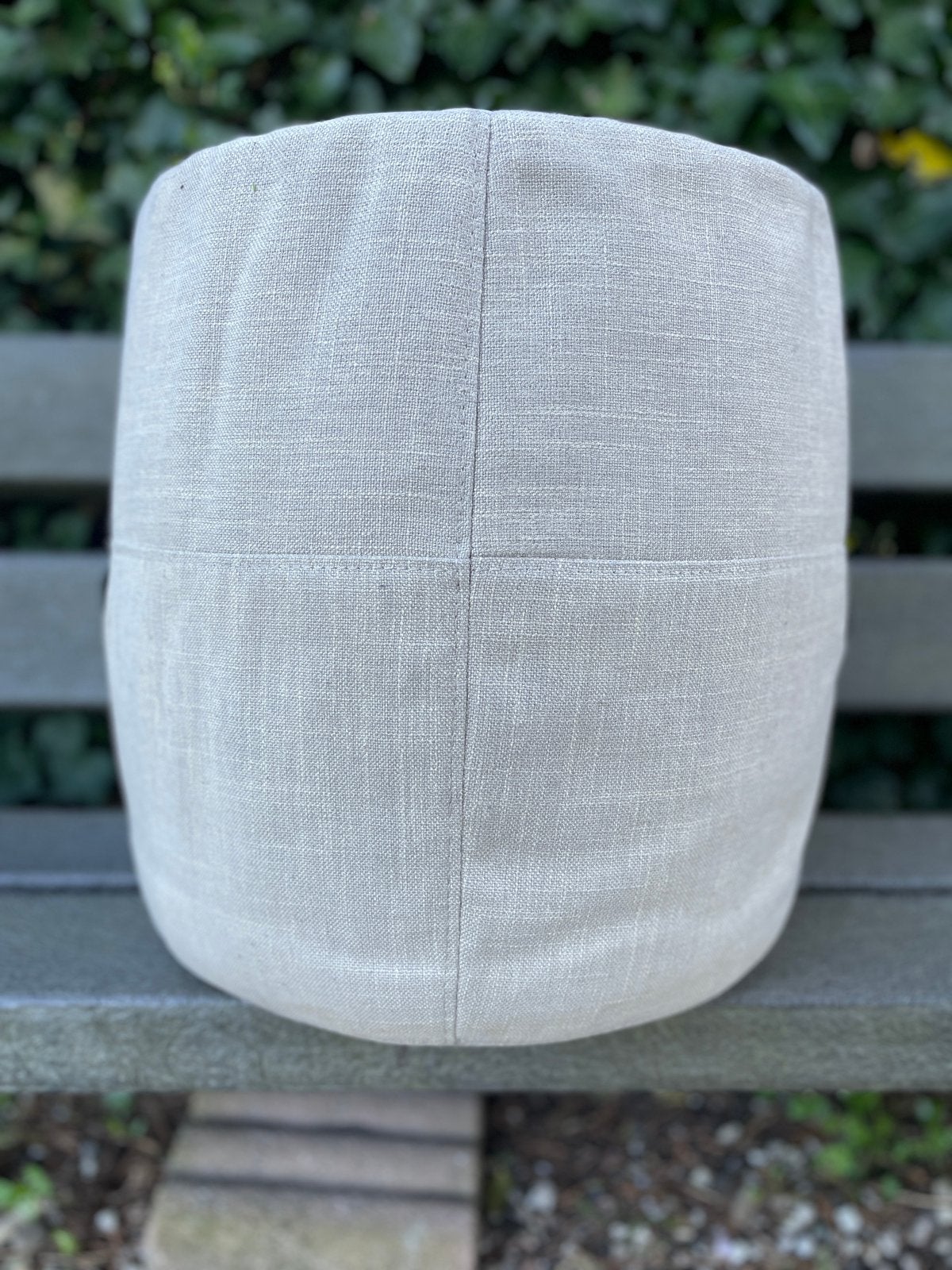 BIJZONDERE MET STOF BEKLEDE TON / PLANTENPOT MET 2 HANDVATEN, Tuin en Terras, Ophalen, Gebruikt, Rond, Hout