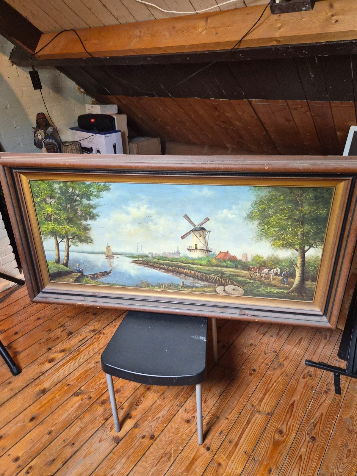 Klassiek Hollands Landschap met Molen en Water, Antiek en Kunst, Kunst | Schilderijen | Klassiek, Ophalen of Verzenden