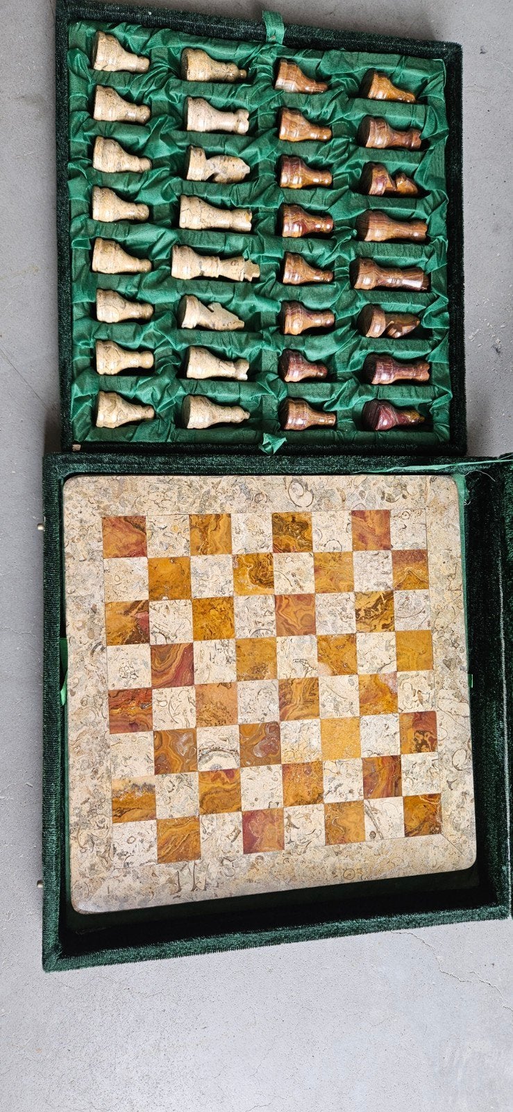 Handgemaakt Schaakspel - Fossiel Marmer & Onyx, Hobby en Vrije tijd, Gezelschapsspellen | Bordspellen, Een of twee spelers, Ophalen of Verzenden