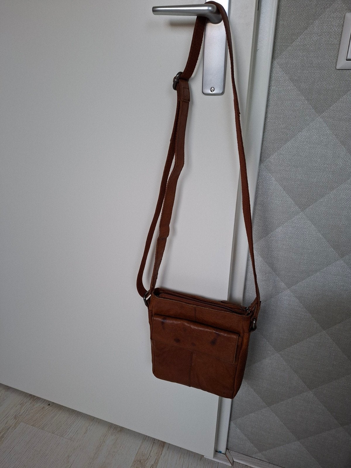 bruin leren crossbody damestas - merk Manfield, Ophalen of Verzenden, Zo goed als nieuw, Bruin