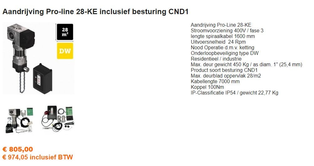 Pro-line 28-KE inclusief besturing CND1 overheaddeur, Ophalen, Schuifdeur, 120 cm of meer, 215 cm of meer