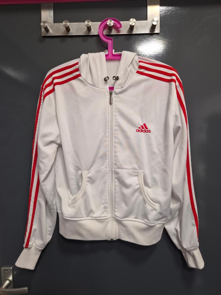 Adidas hoodie wit met rode strepen - Maat S/M, Adidas, Wit, Ophalen of Verzenden, Maat 36 (S)