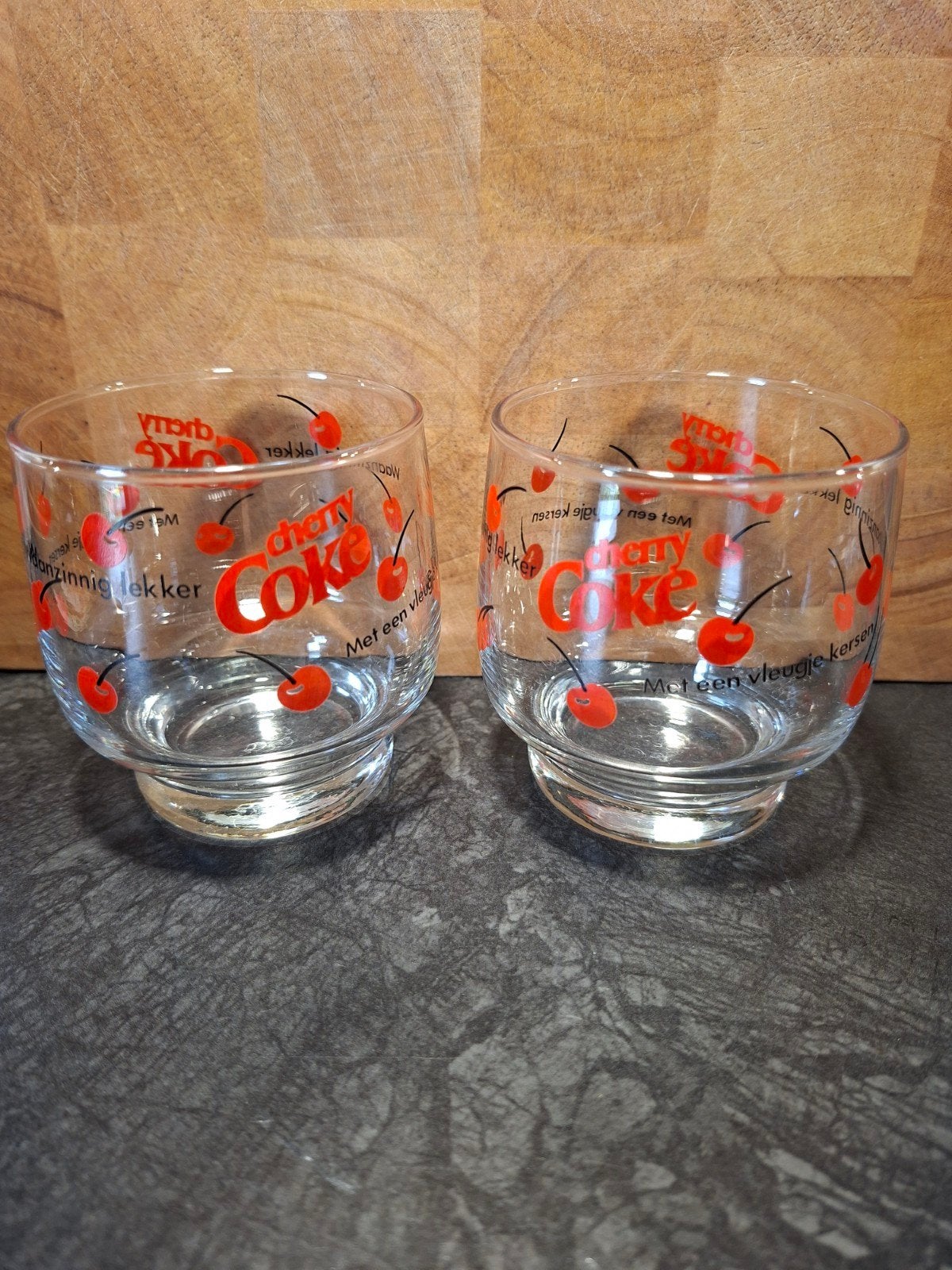 Set van 2 Vintage Cherry Coke Glazen, Ophalen of Verzenden, Gebruikt
