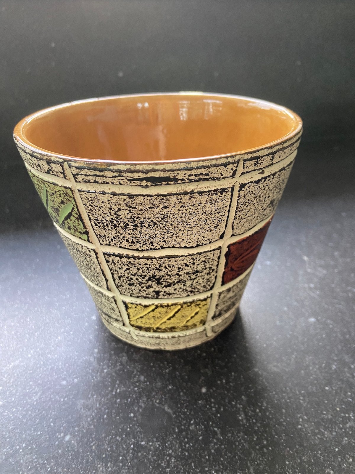 Retro bloempot vintage jaren 60 gekleurde vlakken puntgaaf, Ophalen of Verzenden