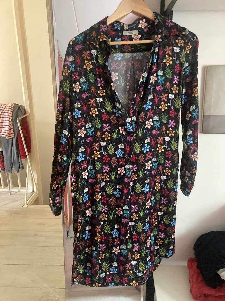 La Salle zijden jurk met bloemmotief (L), Kleding | Dames, Meerkleurig, Maat 42/44 (L), Ophalen of Verzenden, Zo goed als nieuw
