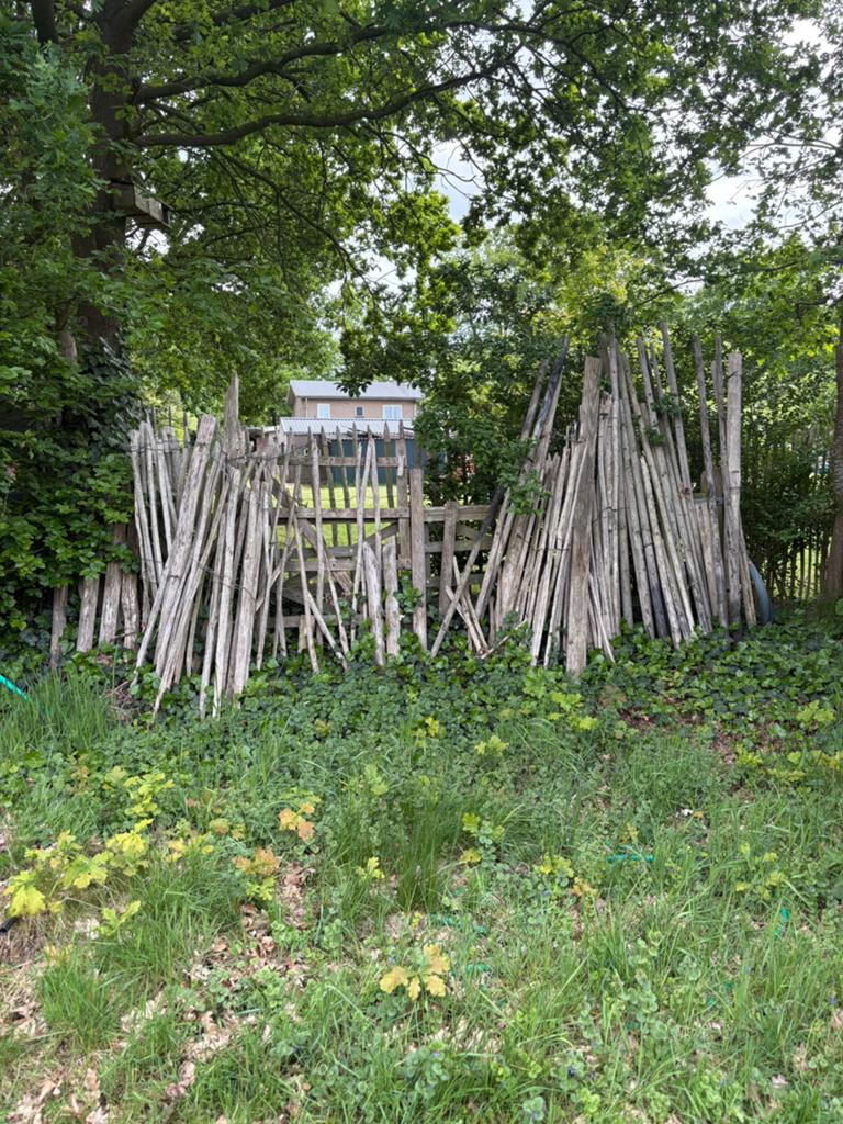 Diverse palen, kastanje hout en poorten, Ophalen of Verzenden, Hout, Tuinhek