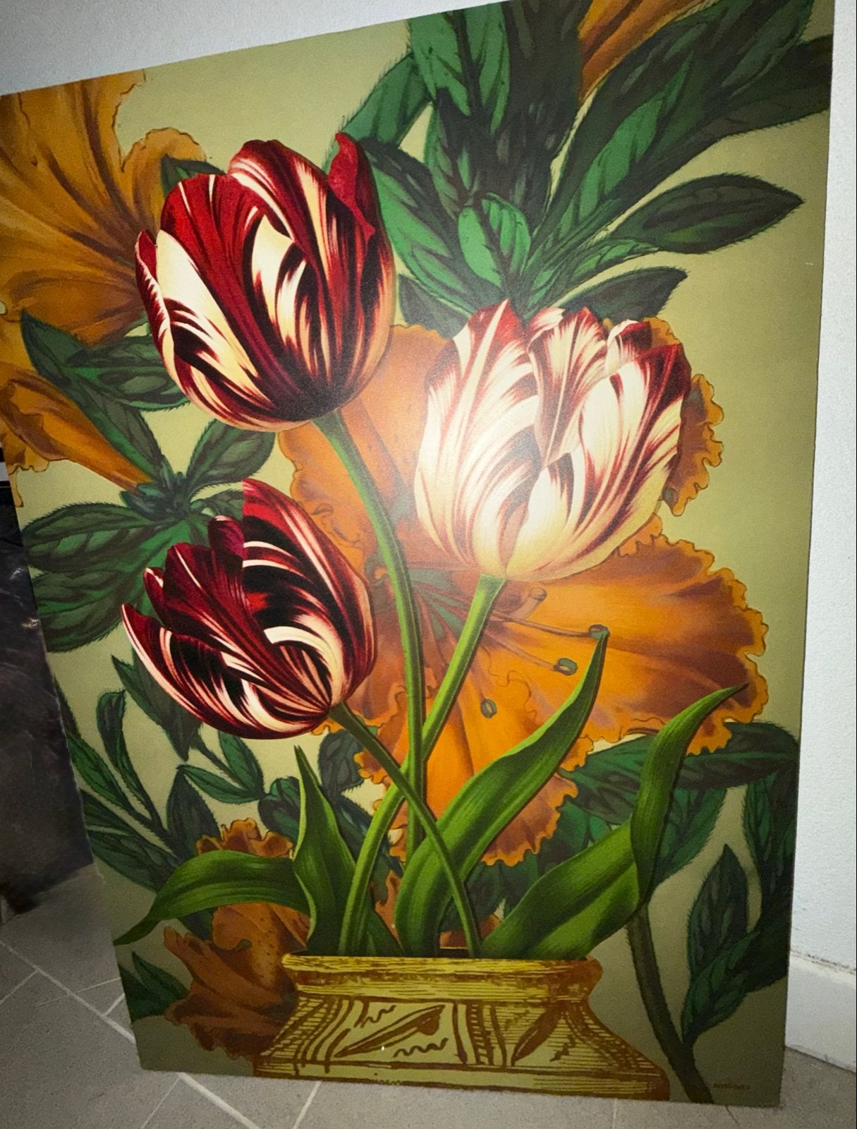 Mooi schilderij 'Late tulips' van NIN-NIT - Nieuw!, Bloemen, Doek, Realistisch, Ophalen of Verzenden