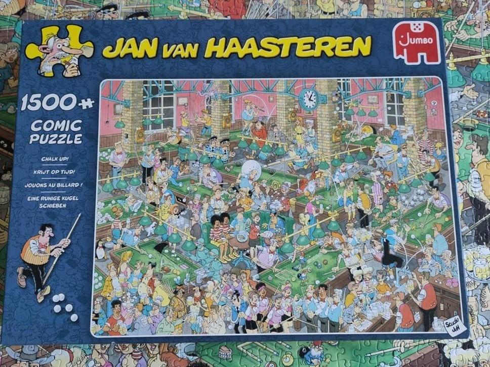 Jan van haasteren 1500 stukjes krijt op tijd, Ophalen of Verzenden, 500 t/m 1500 stukjes, Gebruikt, Legpuzzel