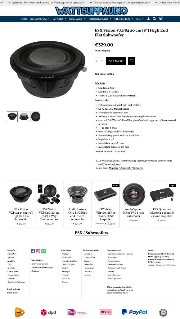 ESX Vision VXP84 20 cm (8”) High End Flat Subwoofer 8 inch, Audio-design, Nieuw, Am Breilingsweg 3, 76709 Kronau, Duitsland, Ophalen of Verzenden