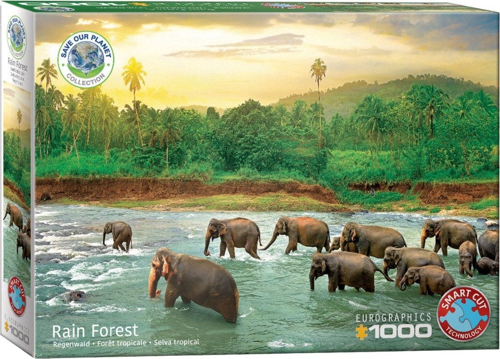 Eurographics legpuzzel 1000 Rain Forest Olifanten, Ophalen of Verzenden, 500 t/m 1500 stukjes, Nieuw, Legpuzzel