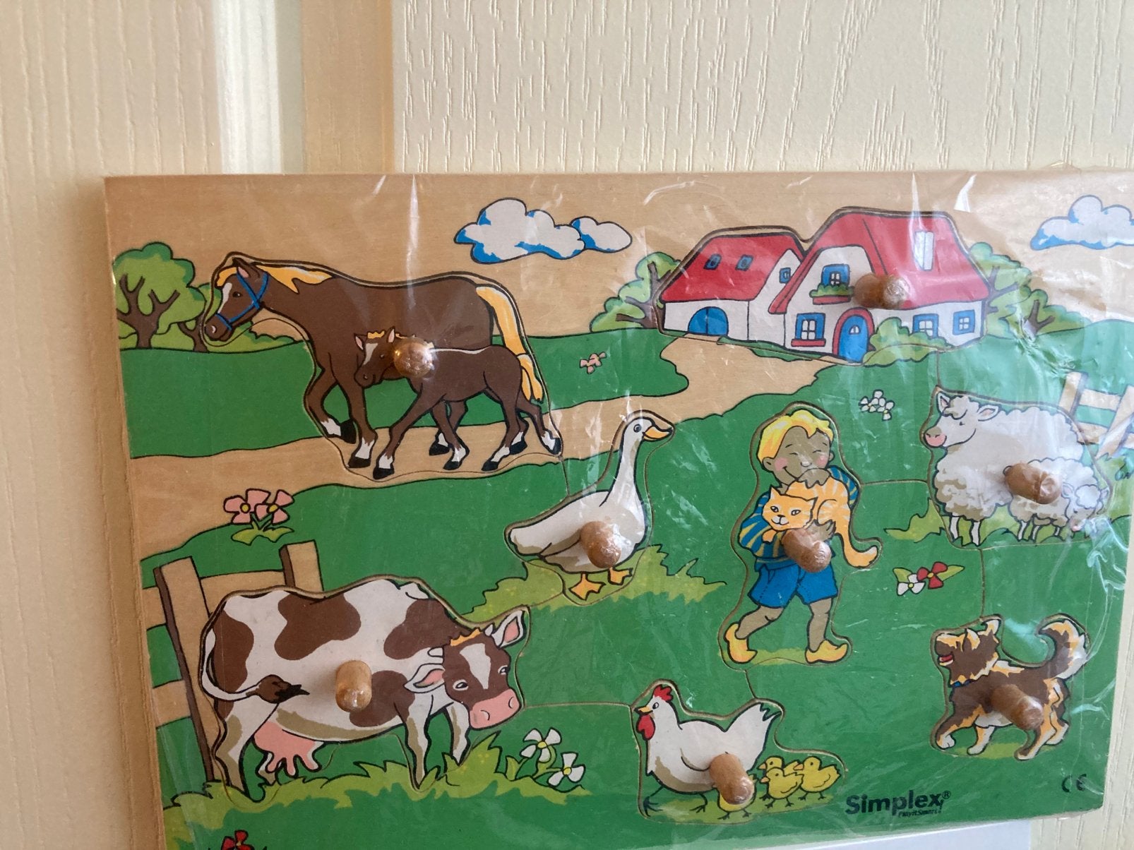 Houten puzzel boerderij, Ophalen, Minder dan 10 stukjes, Zo goed als nieuw, 6 maanden tot 2 jaar