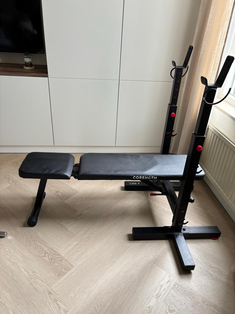 Corength Bench Press met Gewichten Set, Ophalen, Krachtstation, Armen, Zo goed als nieuw