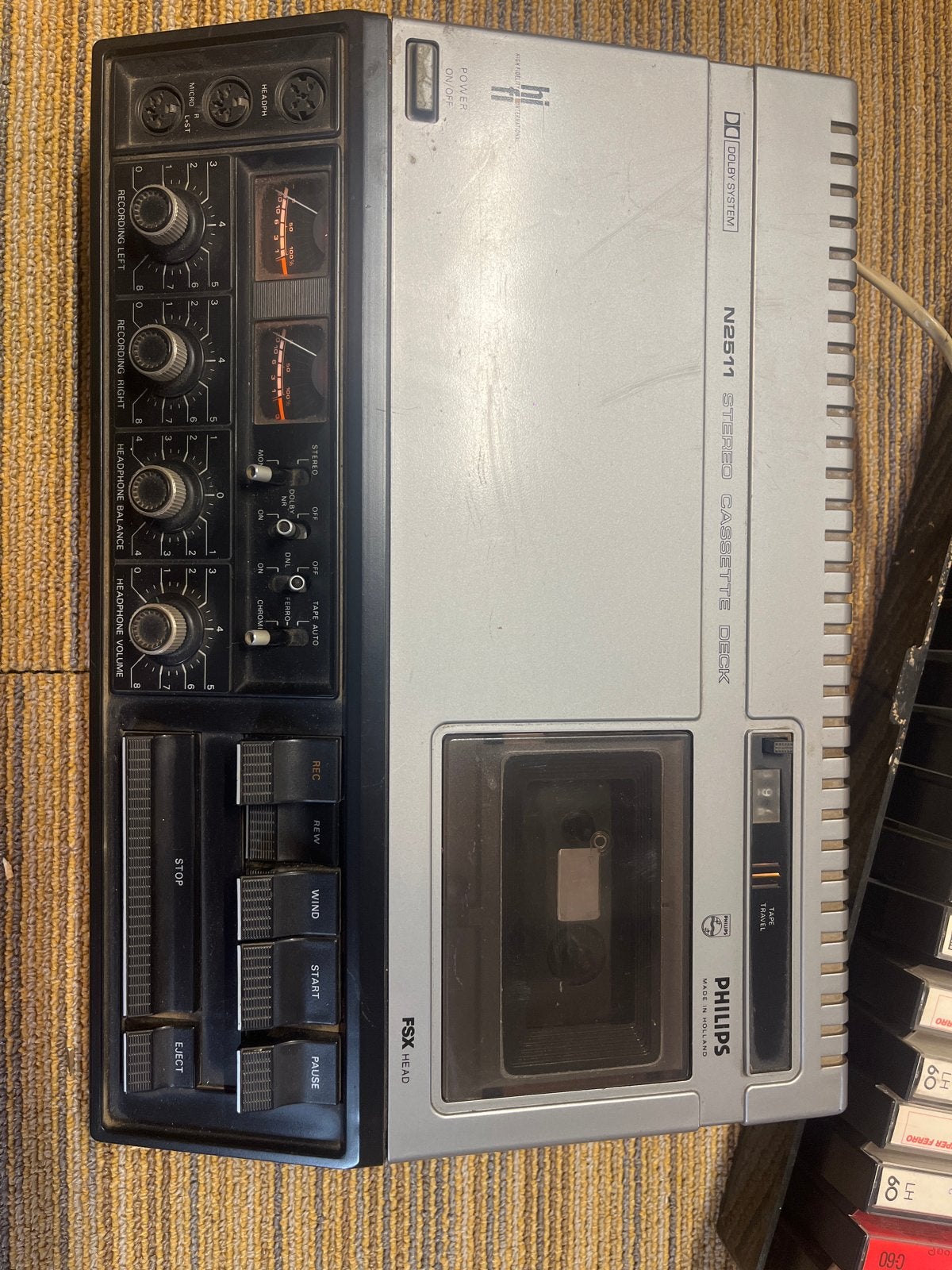 Philips N2511 Stereo Cassette Deck + cassettebandjes, Ophalen of Verzenden, Enkel, Philips, Tiptoetsen