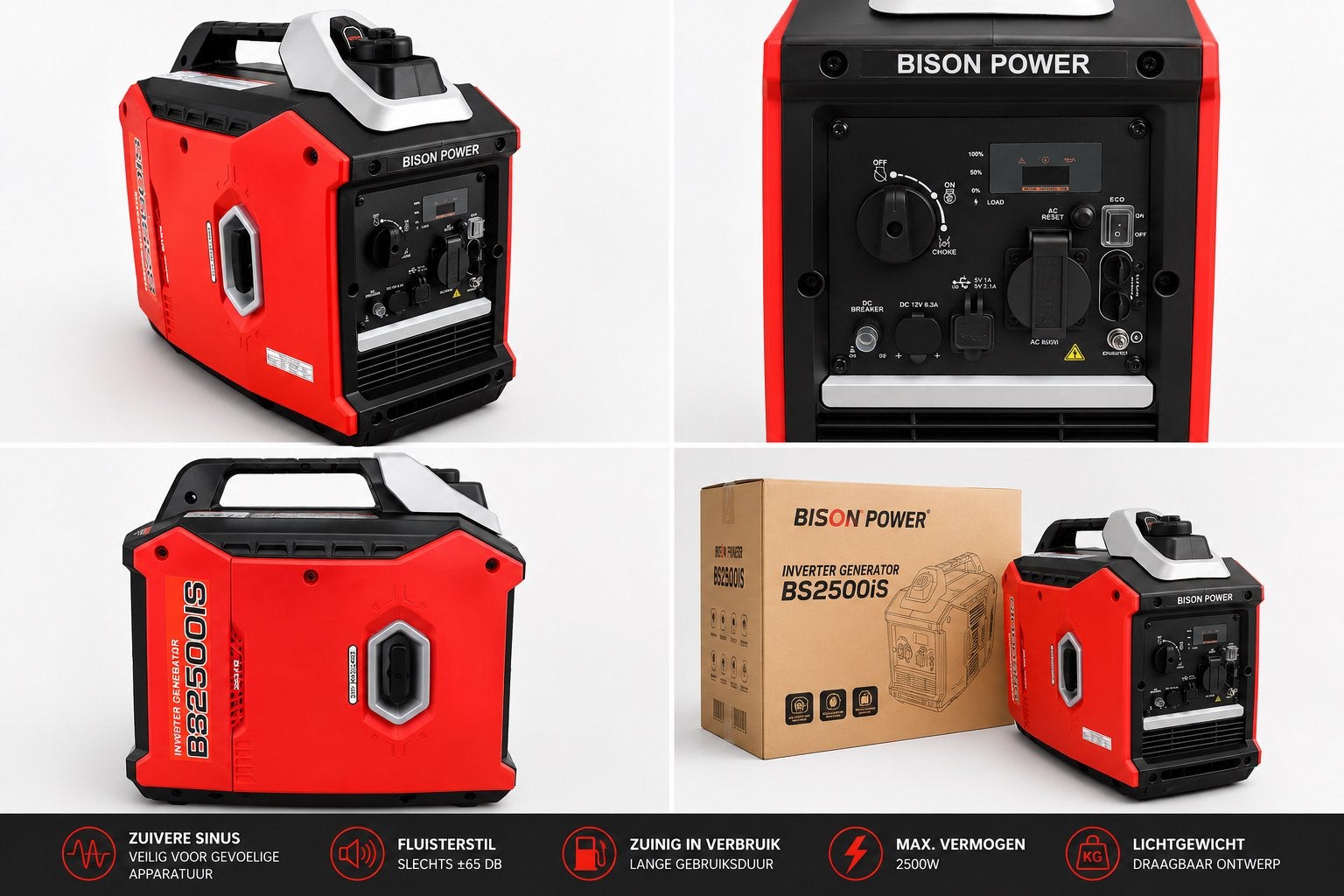 Bison Power BS2500iS Inverter Generator 2500W Stil, Ophalen of Verzenden, Zo goed als nieuw, Minder dan 5 kVA, Benzine
