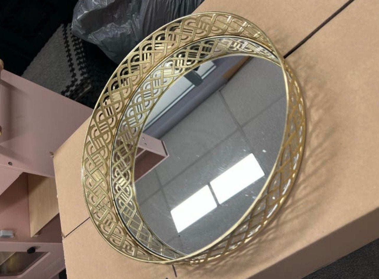 Gouden dienblad met spiegel - Rond en decoratief, Verzenden, Decoratieve rand, Rond, Zo goed als nieuw