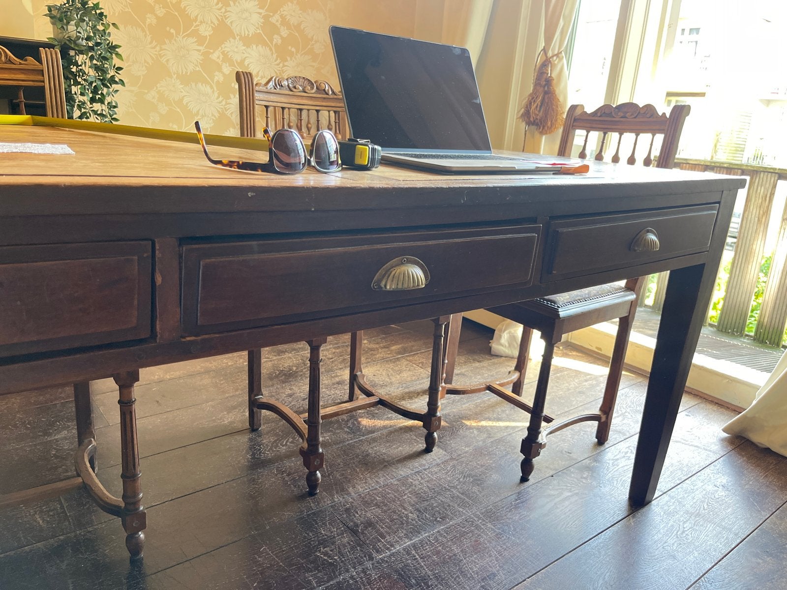 Antieke houten eetkamertafel of bureau - 180x80 cm, Antiek en Kunst, Ophalen