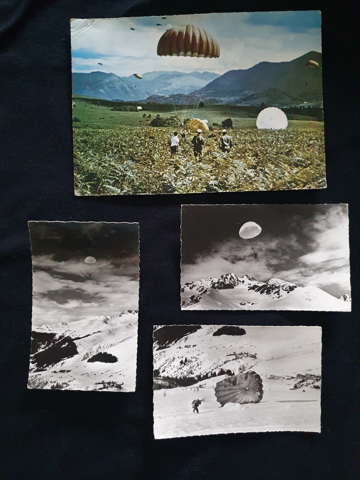 4 vintage ansichtkaarten parachutespringen parachute, Ophalen of Verzenden, 1960 tot 1980, Gelopen, Overige thema's