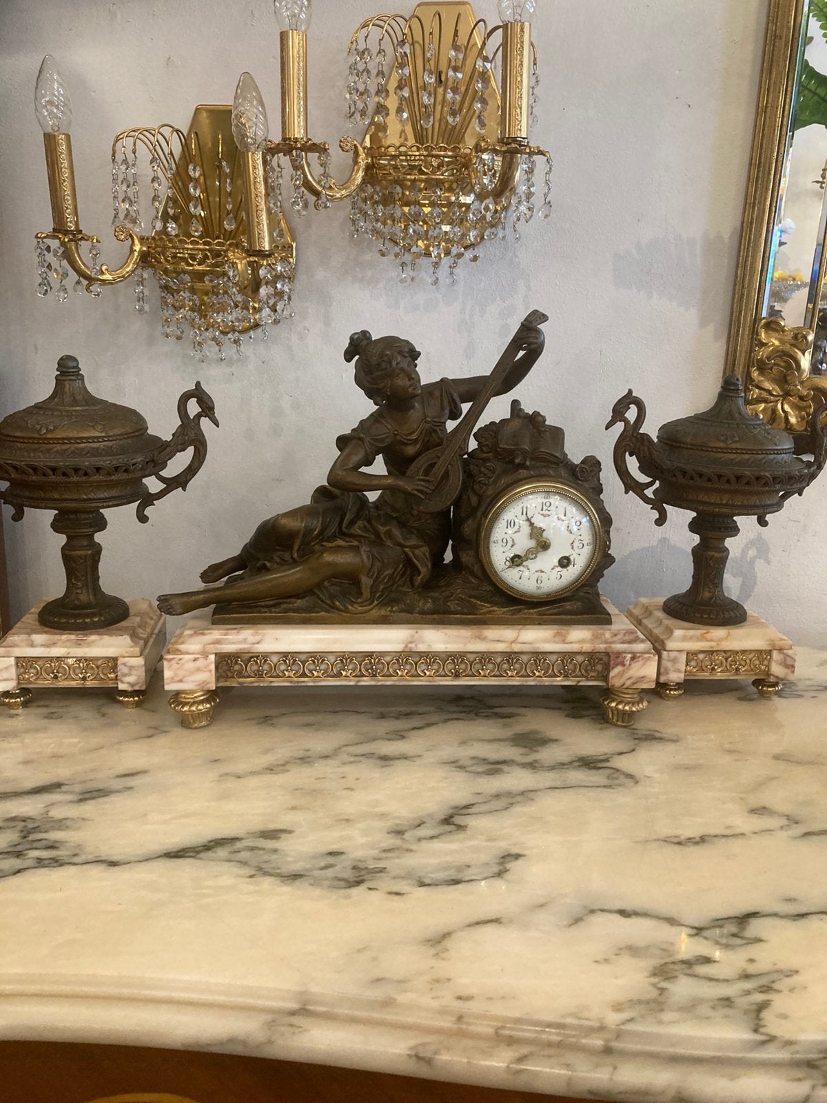 Legering pendulestel  Moreau gesigneerd, Ophalen