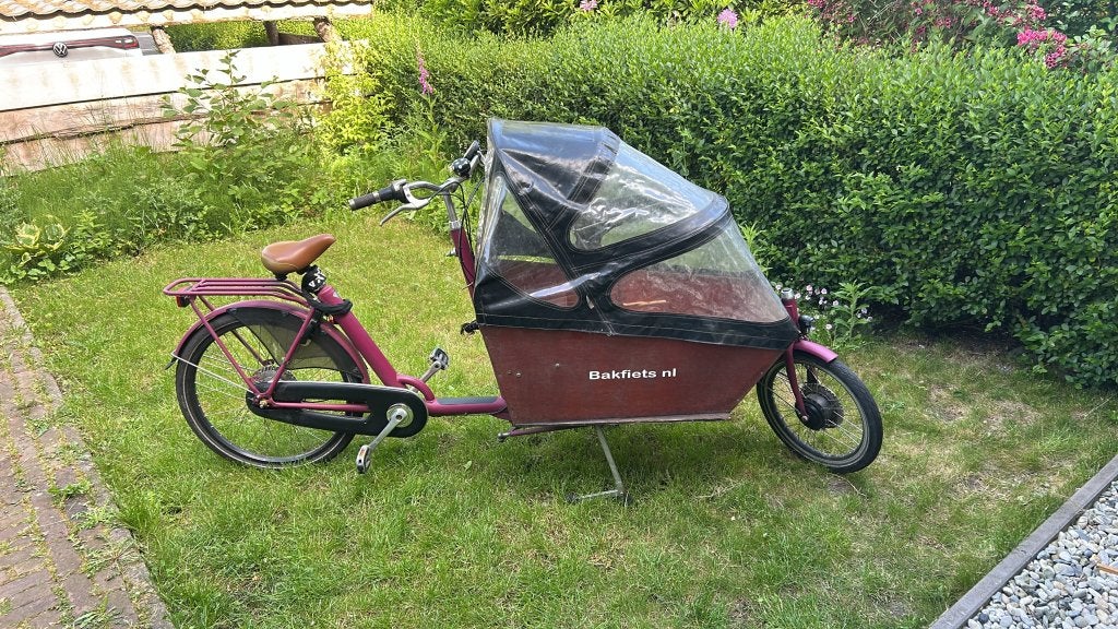 Elektrische Bakfiets-nl met Maxi-Cosi rek, elektra uit '23, Ophalen, Gebruikt, Bakfiets.NL