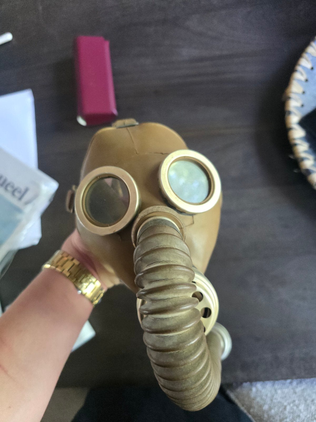 Vintage Gasmasker met Slang - Militair Verzamelobject, Ophalen of Verzenden, Overige soorten, Overige gebieden, Overige typen