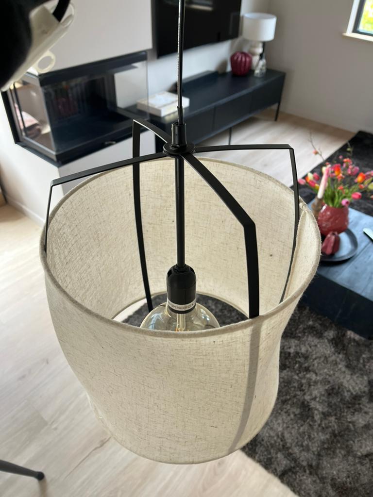 Hanglamp met linnen look, Huis en Inrichting, Lampen | Lampenkappen, Ophalen of Verzenden, Zo goed als nieuw, Zwart, Rond
