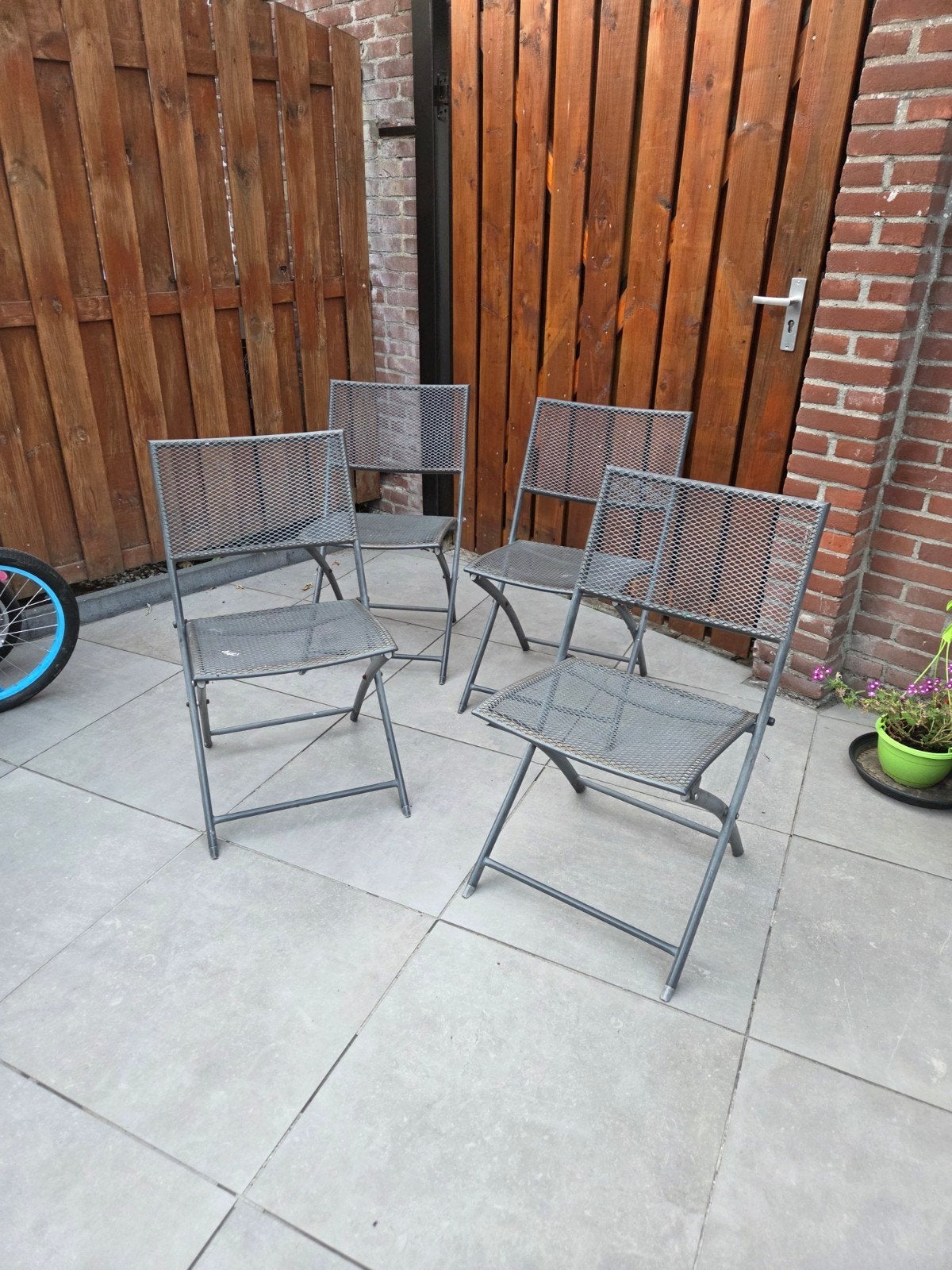 Metalen tuinstoelen - 4 stuks, Ophalen, Gebruikt, Metaal, Inklapbaar