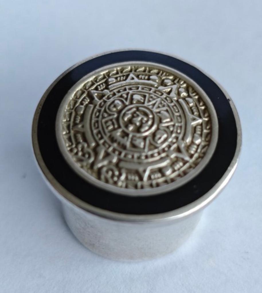 .925 Zilver Pillendoosje Maya-kalender Mexico 1930-1940, Antiek en Kunst, Ophalen of Verzenden