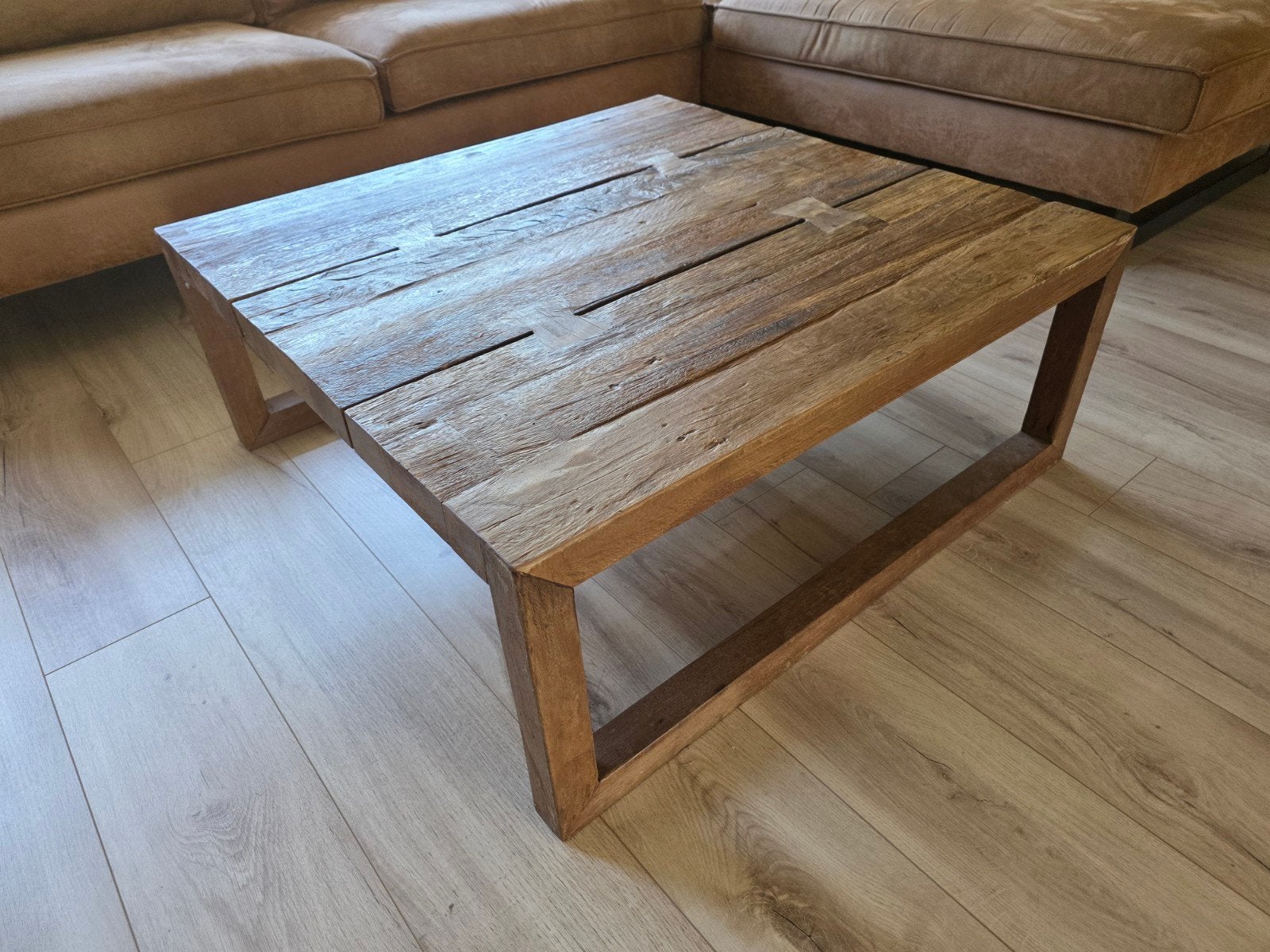 Salontafel 90x90x35 cm - Robuust houten design, Huis en Inrichting, Tafels | Salontafels, Ophalen, 50 tot 100 cm, Vierkant, 50 tot 100 cm
