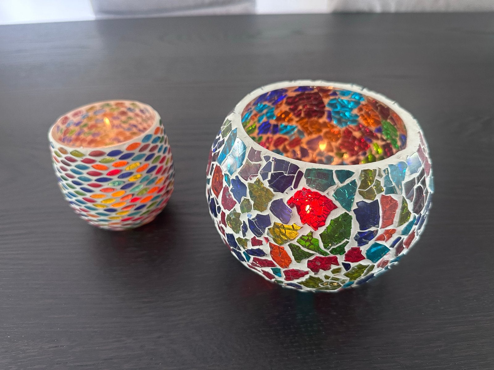 Set van 2 mozaïek waxinelichthouders, Meerkleurig, Waxinelichthouder, Ophalen of Verzenden, Glas
