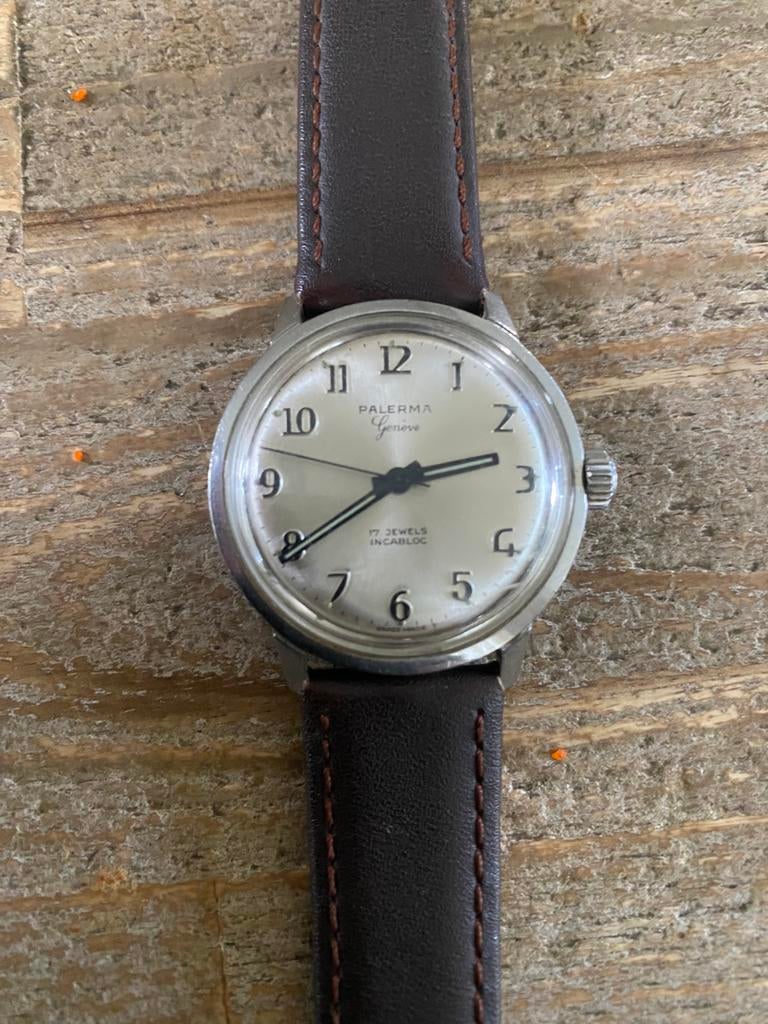 Vintage Palerma Genève swiss herenhorloge  Goedwerkend, Sieraden, Tassen en Uiterlijk, Horloges | Antiek, Overige merken, Staal