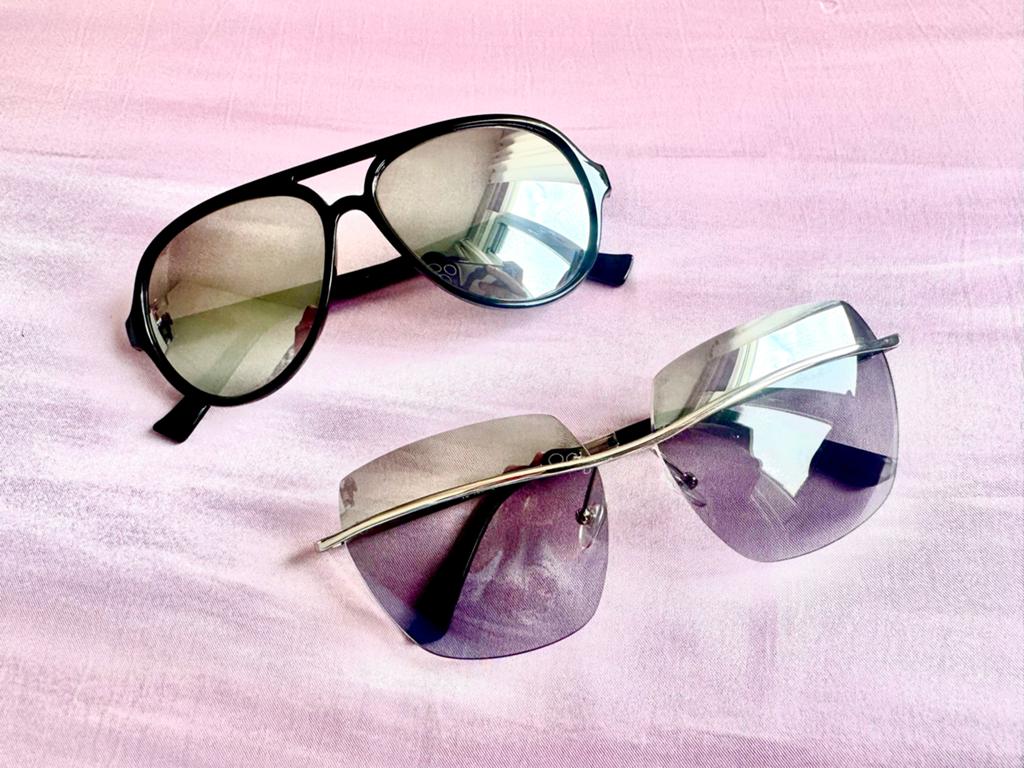 Set: 2 Dames Zonnebrillen — Aviator Mirror Gradient Rimless, Overige merken, Gebruikt, Zonnebril, Zwart