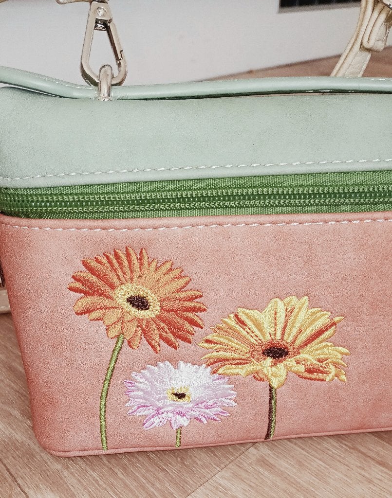 Tas hi-di-hi met bloemen geborduurd vegan leer, Sieraden, Tassen en Uiterlijk, Tassen | Damestassen, Overige kleuren, Hi-di-hi