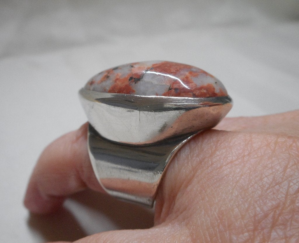 Zilveren antieke zeer royale ring met grote steen nr.1771, Sieraden, Tassen en Uiterlijk, Verzenden, Zilver, Ring
